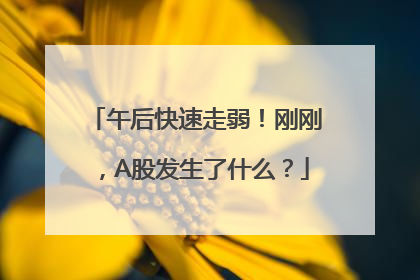 午后快速走弱！刚刚，A股发生了什么？