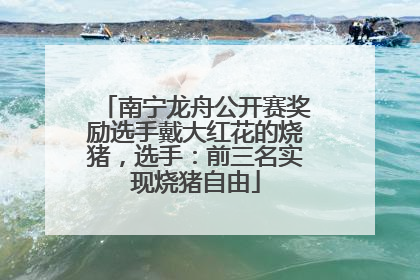 南宁龙舟公开赛奖励选手戴大红花的烧猪，选手：前三名实现烧猪自由